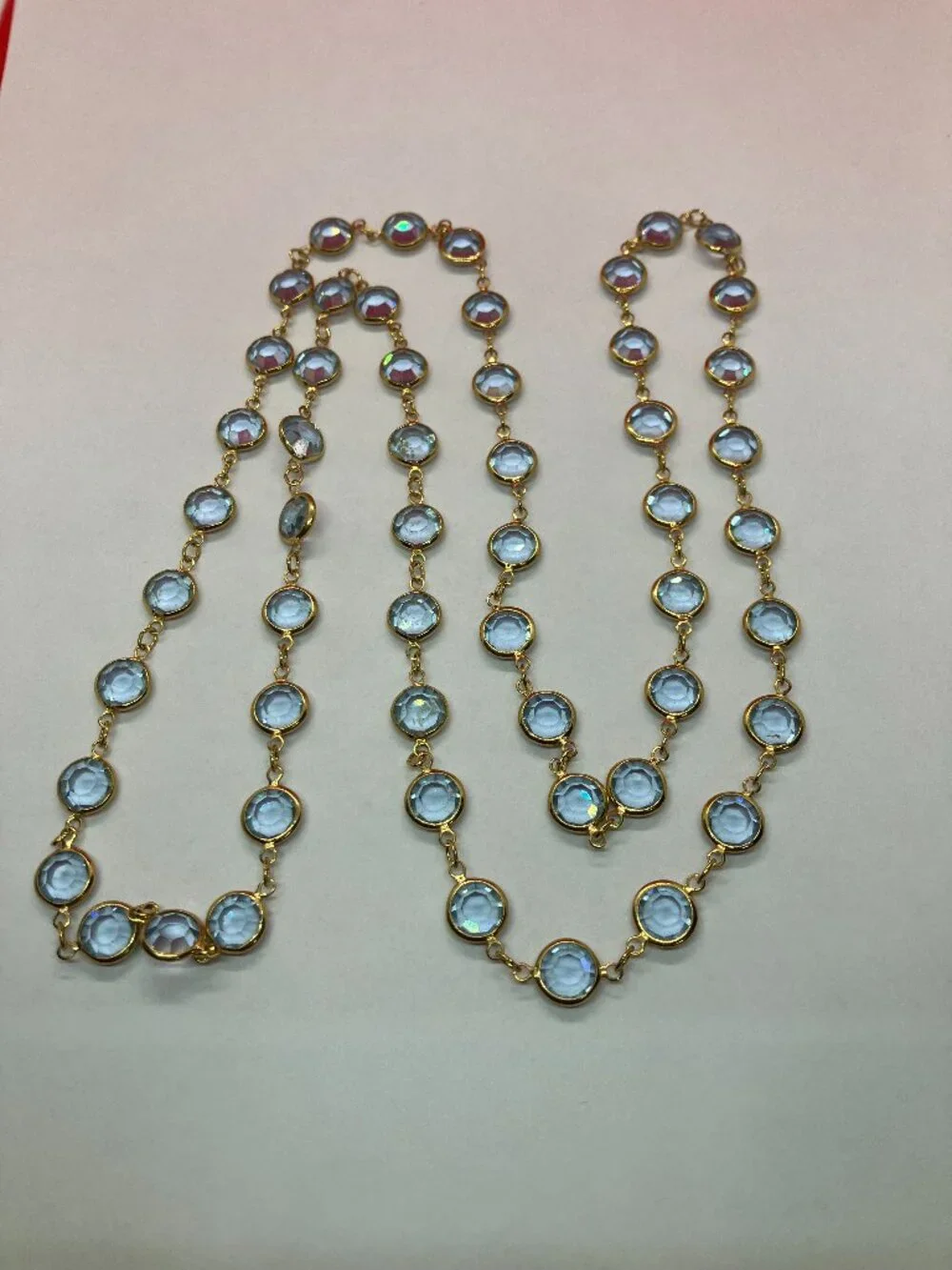 Swarovski Teal Crystal Station Necklace 35” Gold Tone No Clasp Tag - Picture 1 of 2